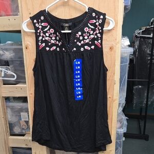 Dalia Size L Black White Pink Embroidered Sleeveless Top
